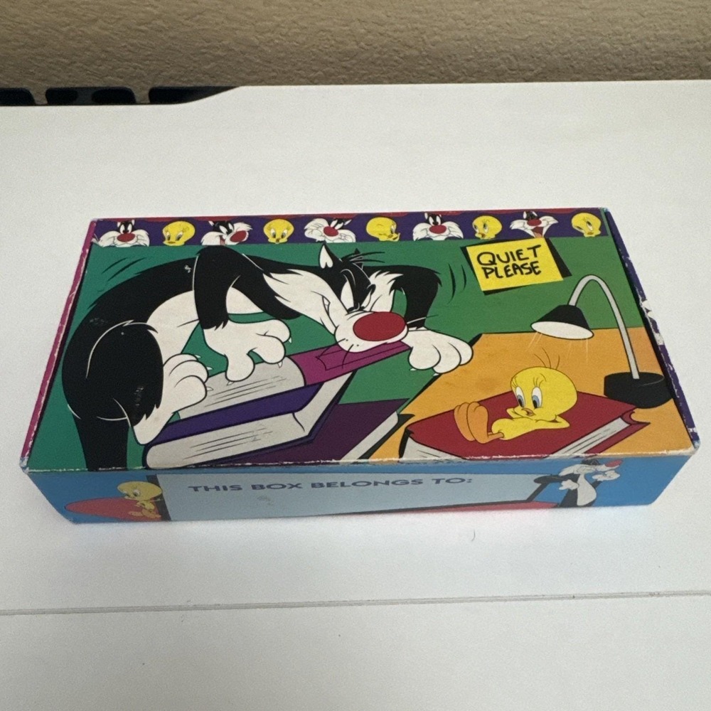 Vintage 1997 Looney Tunes Sylvester & Tweety Bird Cardboard Pencil Box Case-Used